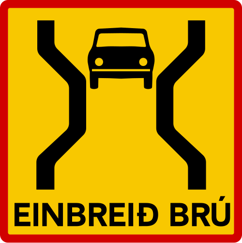 Single lane bridge road sign